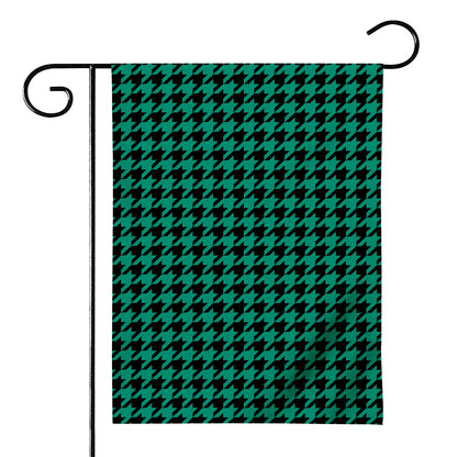 Jungle Green And Black Houndstooth Print House Flag