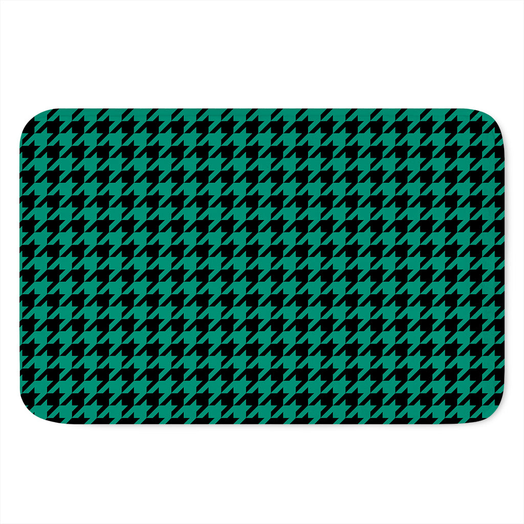 Jungle Green And Black Houndstooth Print Indoor Door Mat