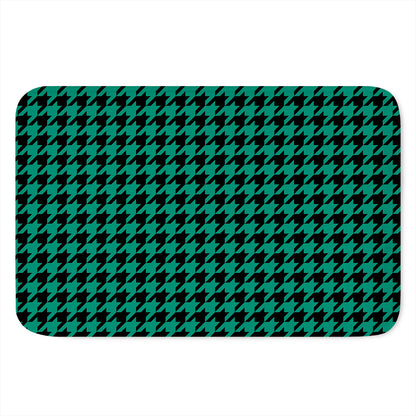 Jungle Green And Black Houndstooth Print Indoor Door Mat