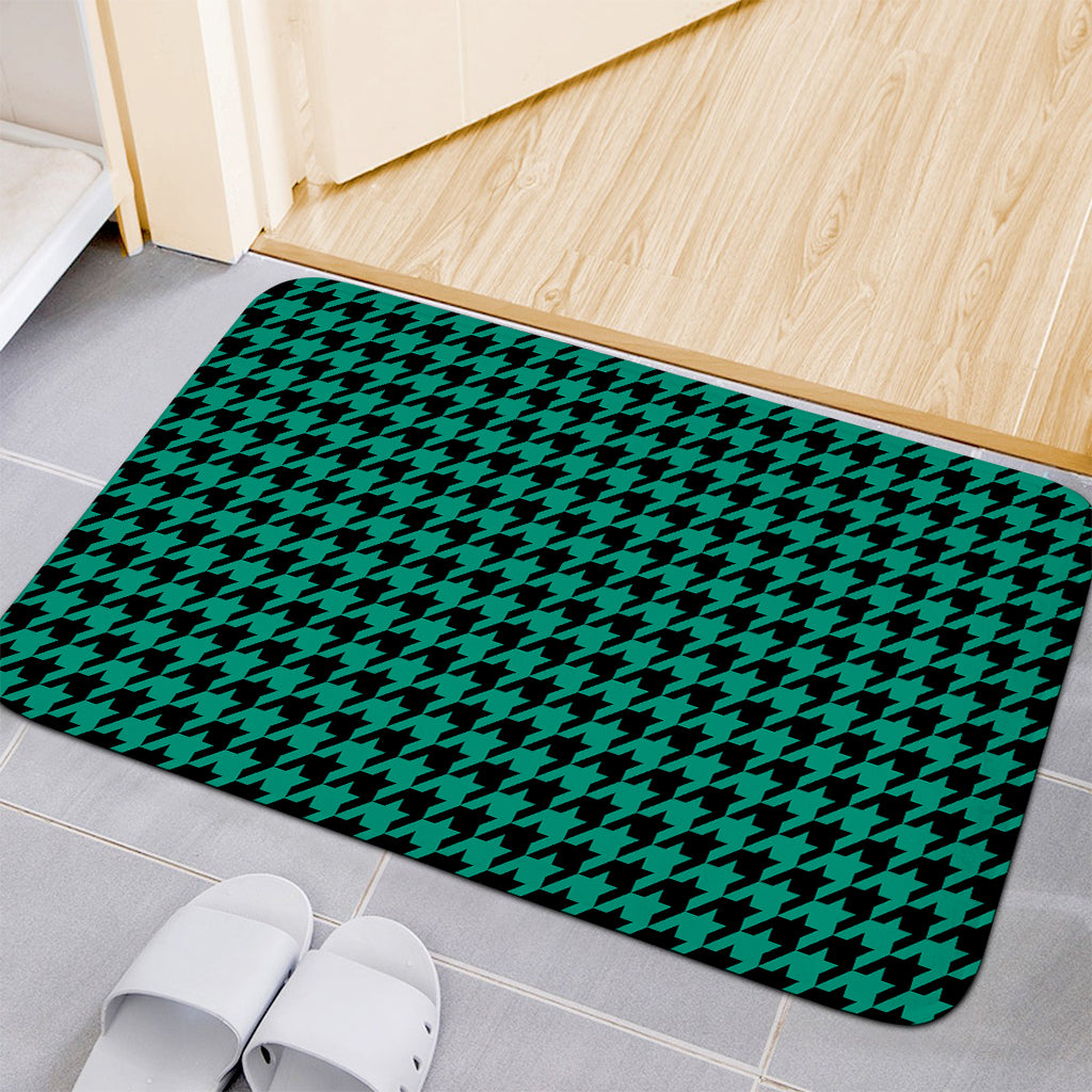 Jungle Green And Black Houndstooth Print Indoor Door Mat