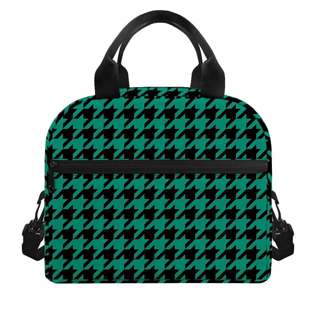 Jungle Green And Black Houndstooth Print Insulated Lunch Bag