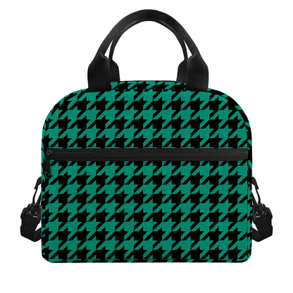Jungle Green And Black Houndstooth Print Insulated Lunch Bag