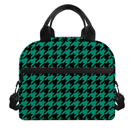 Jungle Green And Black Houndstooth Print Insulated Lunch Bag