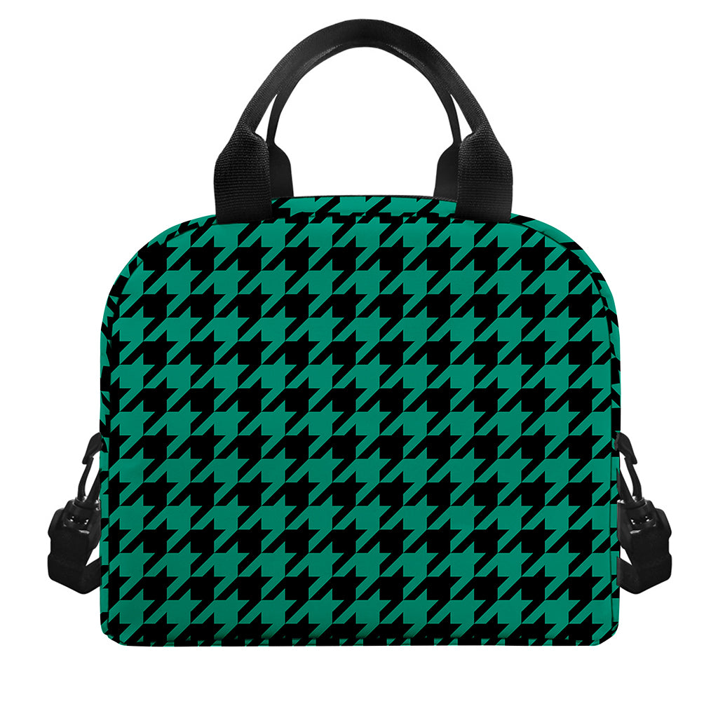 Jungle Green And Black Houndstooth Print Insulated Lunch Bag