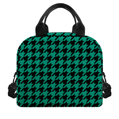 Jungle Green And Black Houndstooth Print Insulated Lunch Bag