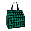 Jungle Green And Black Houndstooth Print Insulated Lunch Tote