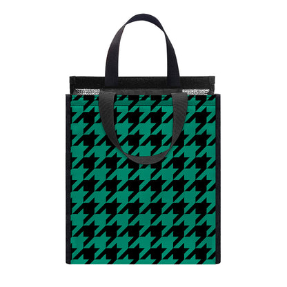 Jungle Green And Black Houndstooth Print Insulated Lunch Tote