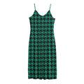 Jungle Green And Black Houndstooth Print Jersey Midi Cami Dress