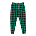 Jungle Green And Black Houndstooth Print Jogger Pants