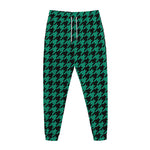 Jungle Green And Black Houndstooth Print Jogger Pants