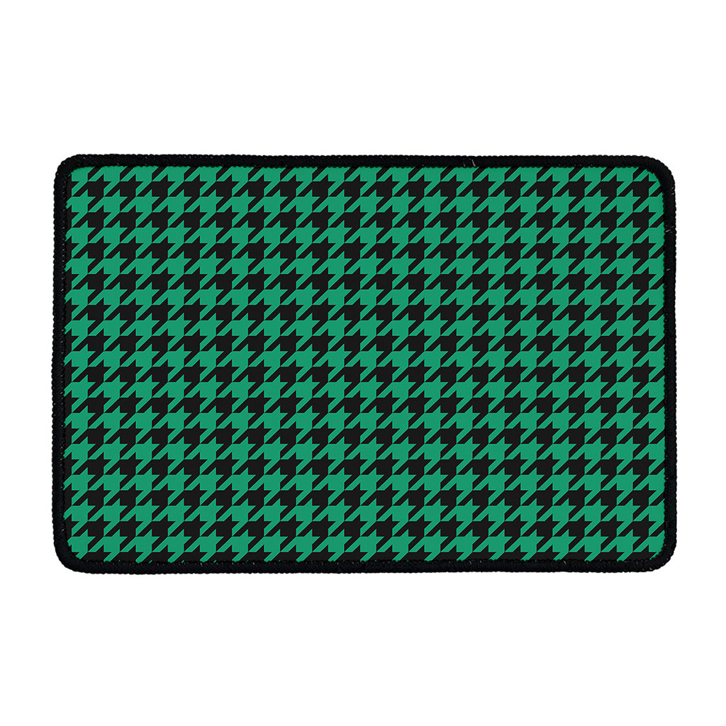 Jungle Green And Black Houndstooth Print Kitchen Mat