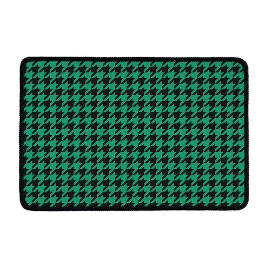 Jungle Green And Black Houndstooth Print Kitchen Mat
