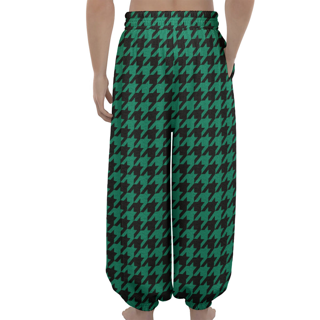 Jungle Green And Black Houndstooth Print Lantern Pants