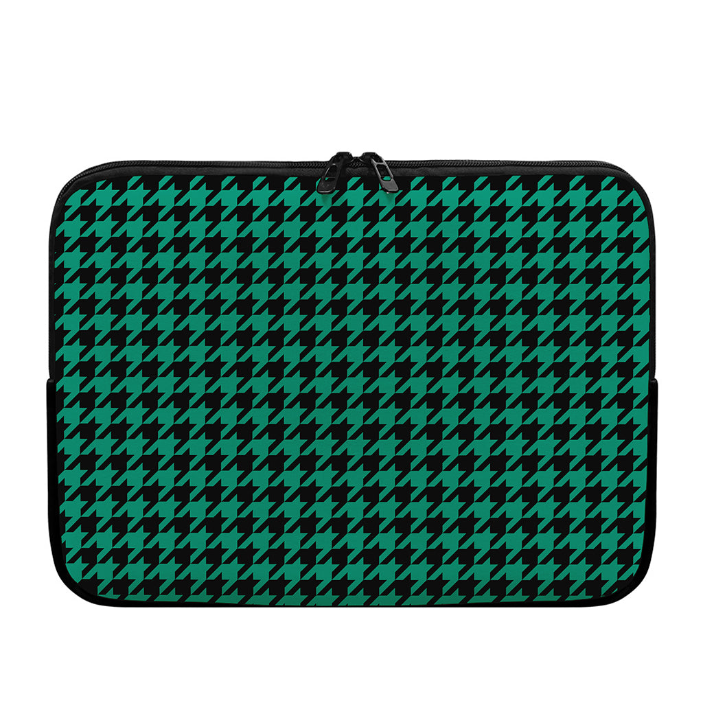 Jungle Green And Black Houndstooth Print Laptop Sleeve