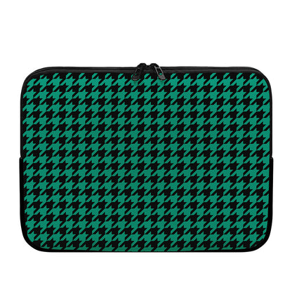 Jungle Green And Black Houndstooth Print Laptop Sleeve