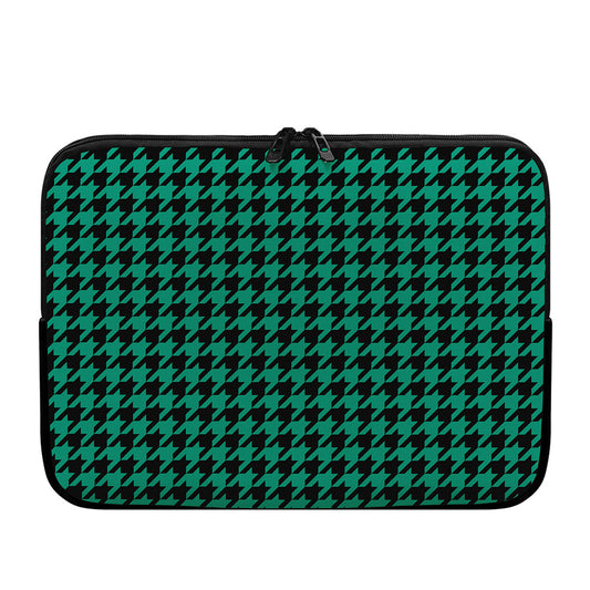 Jungle Green And Black Houndstooth Print Laptop Sleeve