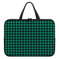 Jungle Green And Black Houndstooth Print Laptop Sleeve With Handle