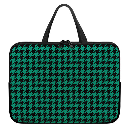 Jungle Green And Black Houndstooth Print Laptop Sleeve With Handle
