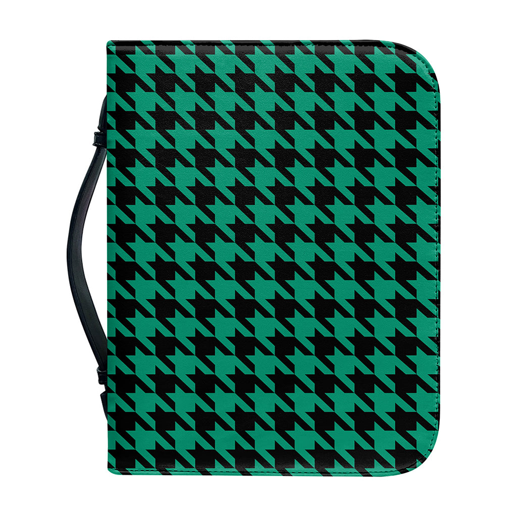 Jungle Green And Black Houndstooth Print Leather Bible Cover