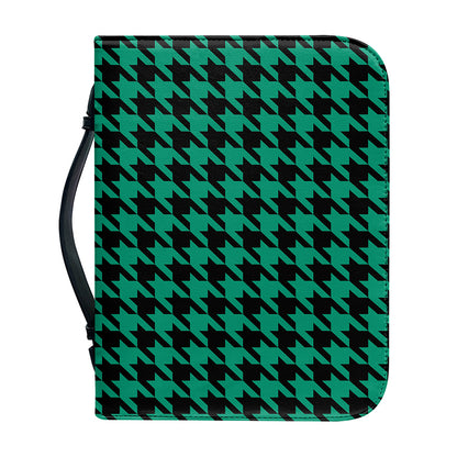 Jungle Green And Black Houndstooth Print Leather Bible Cover