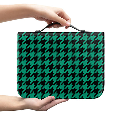 Jungle Green And Black Houndstooth Print Leather Bible Cover