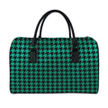 Jungle Green And Black Houndstooth Print Leather Duffel Bag