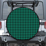 Jungle Green And Black Houndstooth Print Leather Spare Tire Cover
