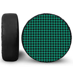 Jungle Green And Black Houndstooth Print Leather Spare Tire Cover