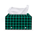 Jungle Green And Black Houndstooth Print Leather Tissue Box Cover
