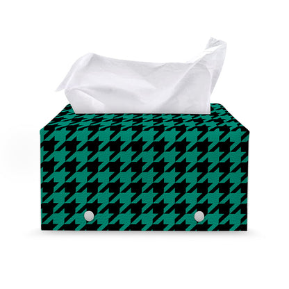 Jungle Green And Black Houndstooth Print Leather Tissue Box Cover
