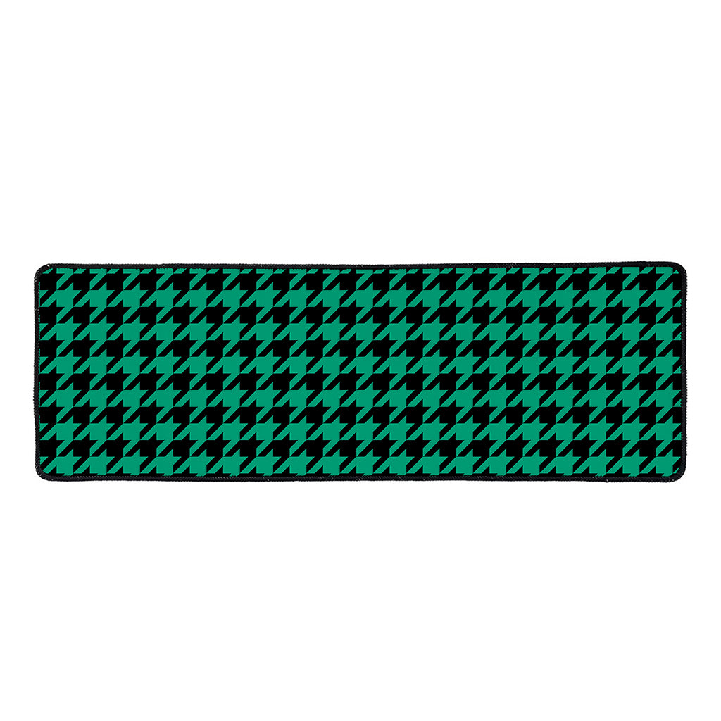 Jungle Green And Black Houndstooth Print Long Kitchen Mat