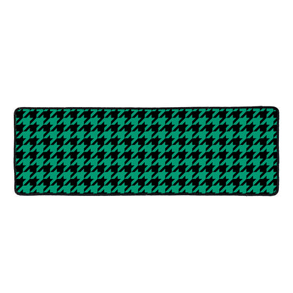 Jungle Green And Black Houndstooth Print Long Kitchen Mat