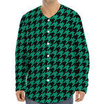Jungle Green And Black Houndstooth Print Long Sleeve Baseball Jersey