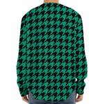Jungle Green And Black Houndstooth Print Long Sleeve Baseball Jersey