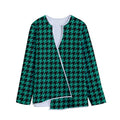 Jungle Green And Black Houndstooth Print Long Sleeve Short Coat