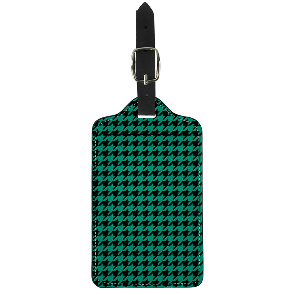 Jungle Green And Black Houndstooth Print Luggage Tag