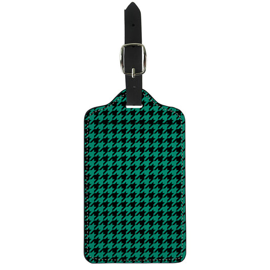 Jungle Green And Black Houndstooth Print Luggage Tag