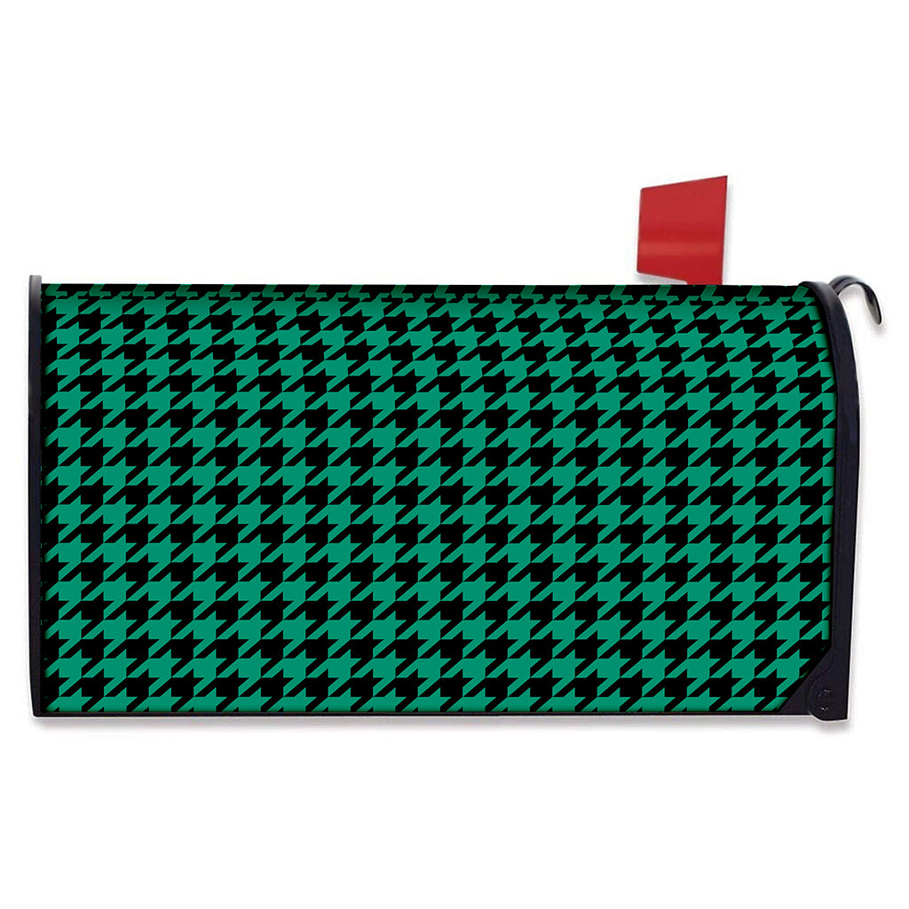 Jungle Green And Black Houndstooth Print Mailbox Cover
