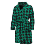 Jungle Green And Black Houndstooth Print Men's Bathrobe
