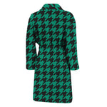 Jungle Green And Black Houndstooth Print Men's Bathrobe