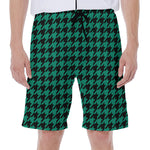 Jungle Green And Black Houndstooth Print Men's Beach Shorts