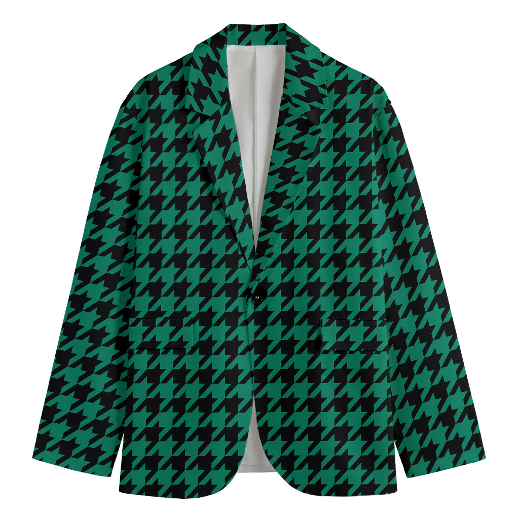 Jungle Green And Black Houndstooth Print Men's Blazer