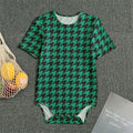 Jungle Green And Black Houndstooth Print Men's Bodysuit