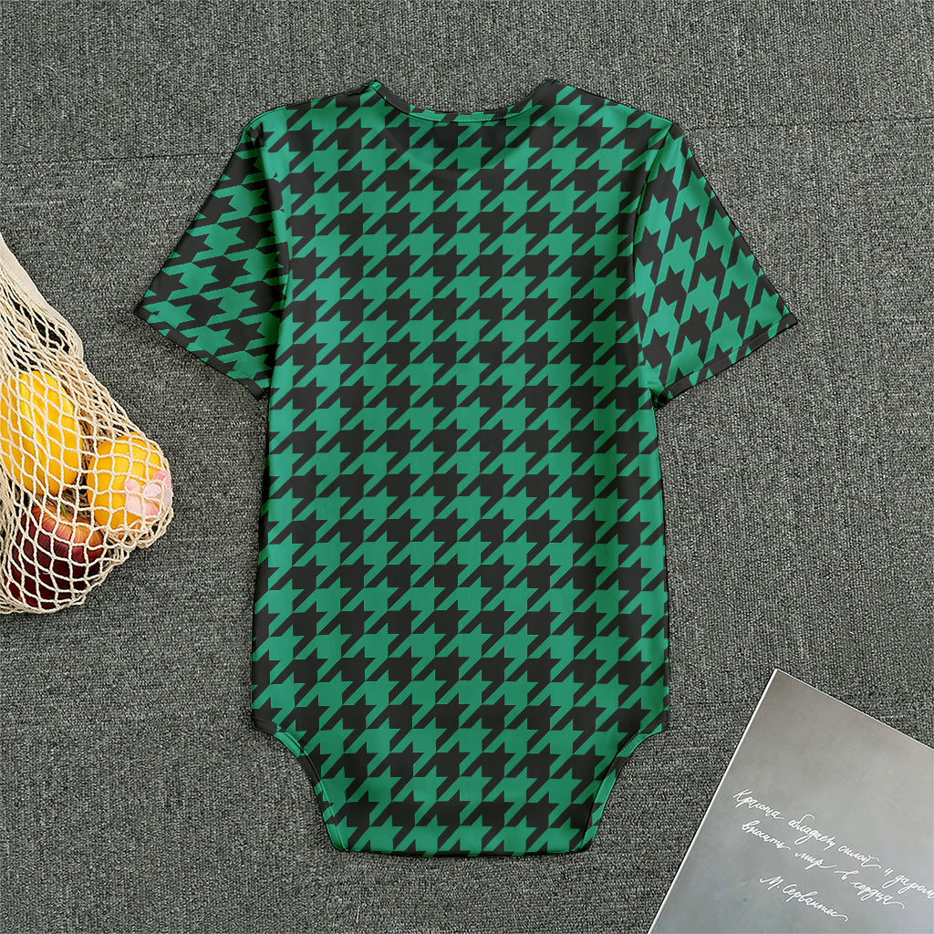 Jungle Green And Black Houndstooth Print Men's Bodysuit