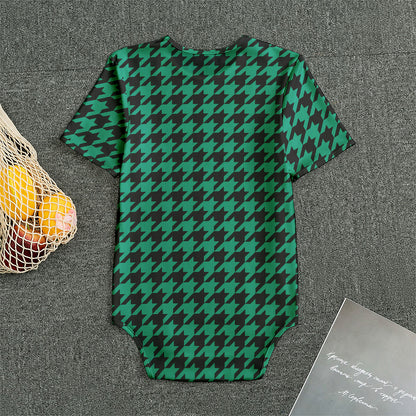 Jungle Green And Black Houndstooth Print Men's Bodysuit