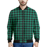 Jungle Green And Black Houndstooth Print Men's Bomber Jacket