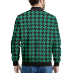 Jungle Green And Black Houndstooth Print Men's Bomber Jacket