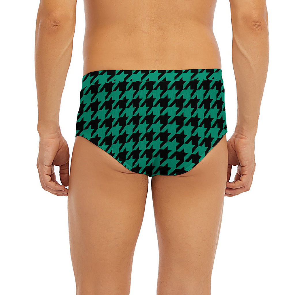 Jungle Green And Black Houndstooth Print Men's Briefs