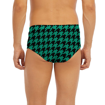 Jungle Green And Black Houndstooth Print Men's Briefs