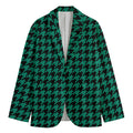 Jungle Green And Black Houndstooth Print Men's Cotton Blazer